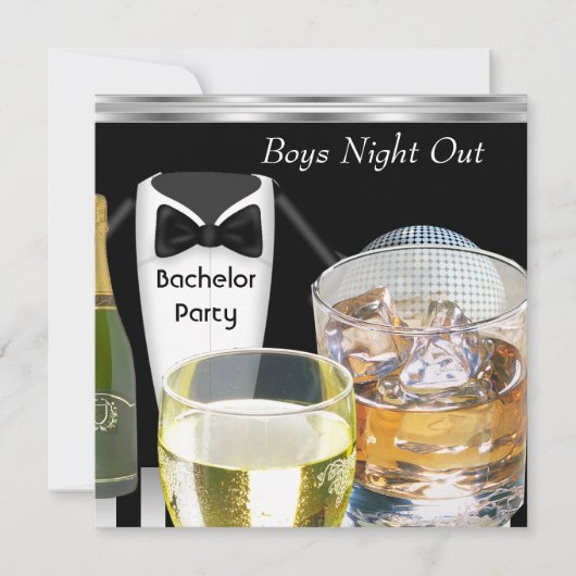 Invitation Bachelor Party Mens Boys Night Out Boissons Tux (Devant)