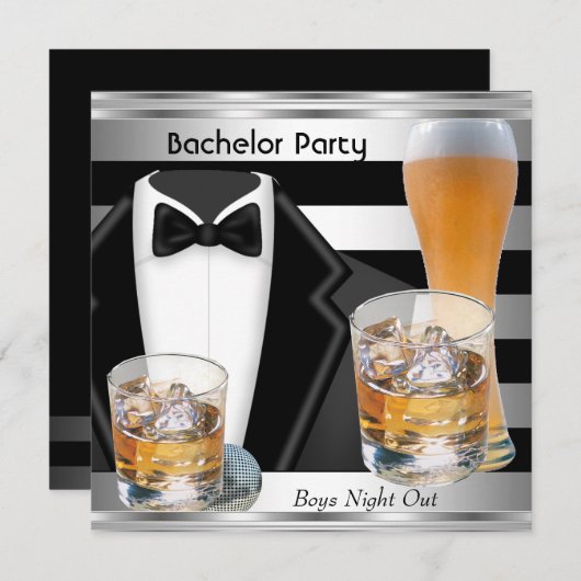 Invitation Bachelor Party Mens Boys Night Out Boissons Tux (Devant / Derrière)