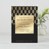 Invitation Bachelor Party moderne Black and Gold Foil (Debout devant)