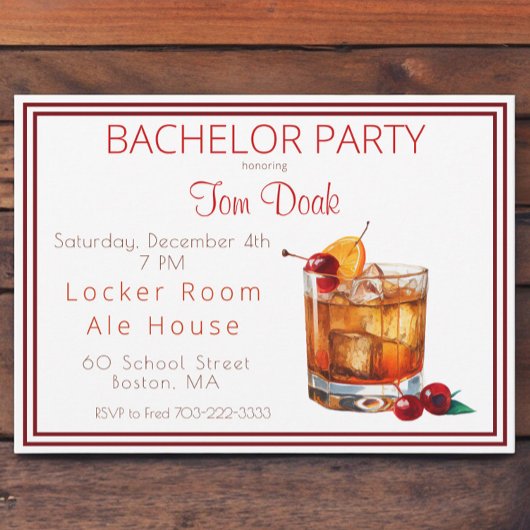 Invitation Bachelor Party Vieux mode Boire Bordure blanche