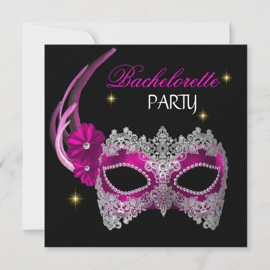 Invitation Bacheloré Party rose Masque noir (Devant)
