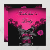 Invitation Bacheloré Party Rose Rose Black Lace (Devant / Derrière)