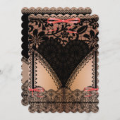 Invitation Bachelorée de dentelle noire Damask (Devant / Derrière)