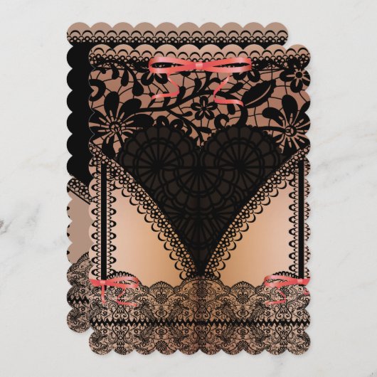 Invitation Bachelorée de dentelle noire Damask (Devant / Derrière)