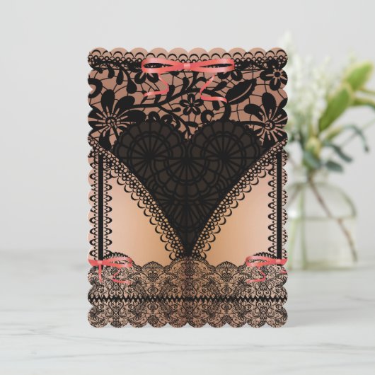 Invitation Bachelorée de dentelle noire Damask (Debout devant)