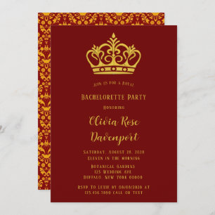 Invitation Bachelorée de la Couronne royale rouge et or