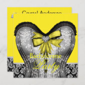 Invitation Bachelorée Noire Jaune Damask Corset (Devant / Derrière)