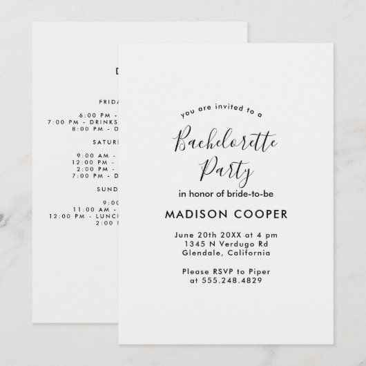 Invitation Bachelorette (Devant / Derrière)