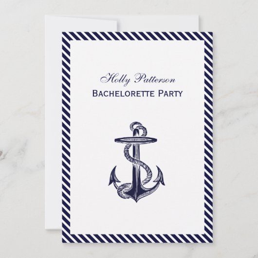 Invitation Bachelorette 2V Diag de la marine Ancre nautique (Devant)