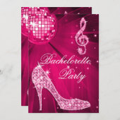Invitation Bachelorette à boule rose chaud et talons étincela (Devant / Derrière)