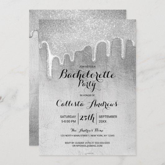 Invitation Bachelorette à épaisse Parties scintillant en arge (Devant / Derrière)