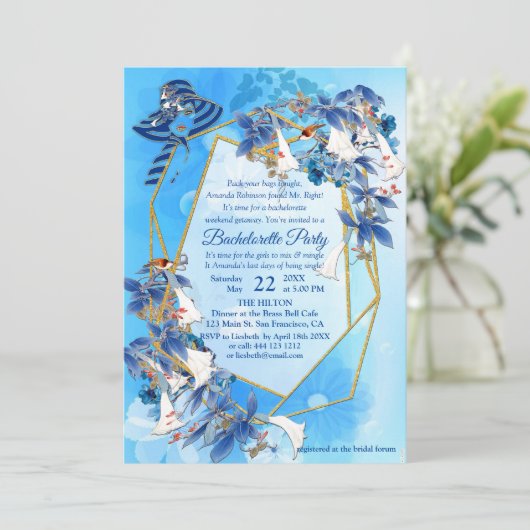 Invitation Bachelorette à fleurs de lune illustrée (Debout devant)