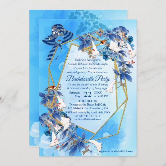 Invitation Bachelorette à fleurs de lune illustrée (Devant / Derrière)