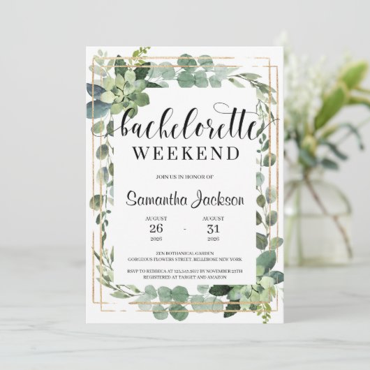 Invitation Bachelorette à fleurs succulentes rustique (Debout devant)