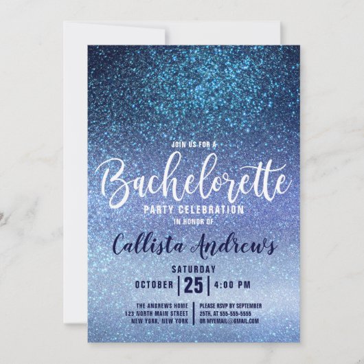 Invitation Bachelorette à Parties scintillant triple bleu Gir (Devant)
