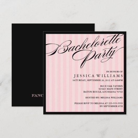Invitation Bachelorette à rayures roses (Devant / Derrière)