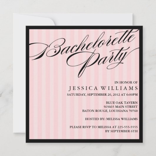 Invitation Bachelorette à rayures roses (Devant)