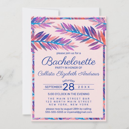 Invitation Bachelorette Acrylique Feuille Artsy Élégante (Devant)