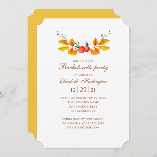 Invitation Bachelorette automne. Mariage d'automne aquarelle (Devant / Derrière)