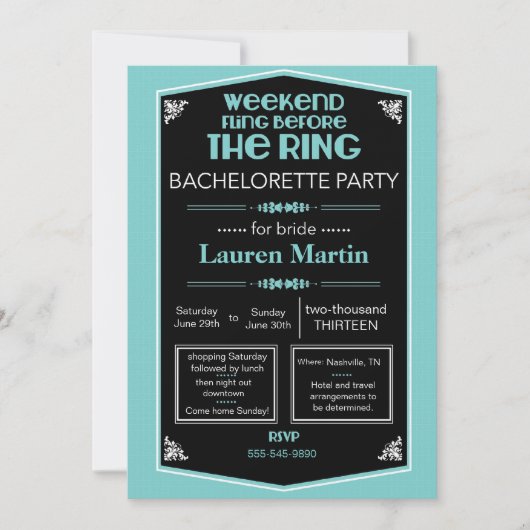 Invitation Bachelorette Bachelorette Bleue (Devant)