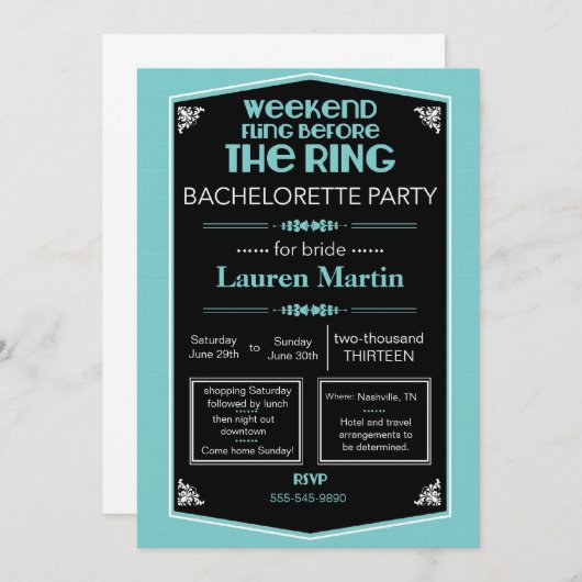 Invitation Bachelorette Bachelorette Bleue (Devant / Derrière)
