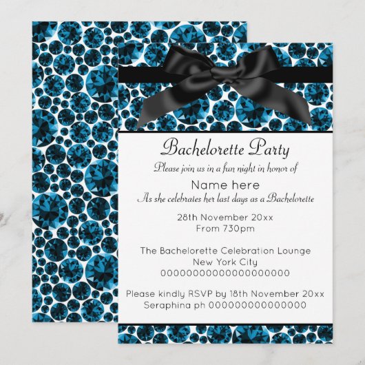 INVITATION BACHELORETTE BACHELORETTE BLEUE BLEU MODERNE (Devant / Derrière)