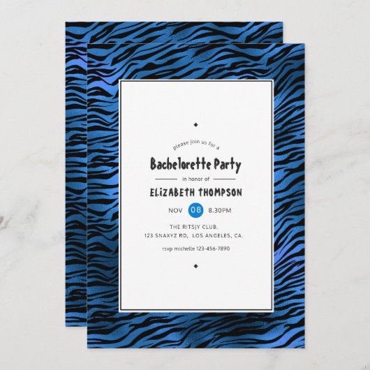 Invitation Bachelorette Bachelorette Stripes Bleu Chatoyant (Devant / Derrière)