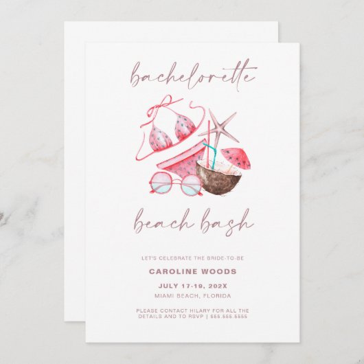Invitation Bachelorette Beach Bash Bachelorette (Devant / Derrière)