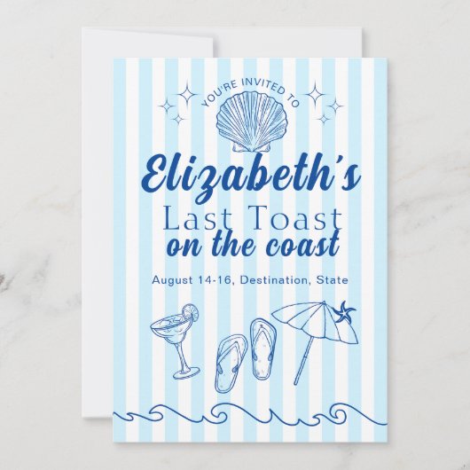 Invitation Bachelorette Beach Party Dernier Toast Sur La Côte (Devant)