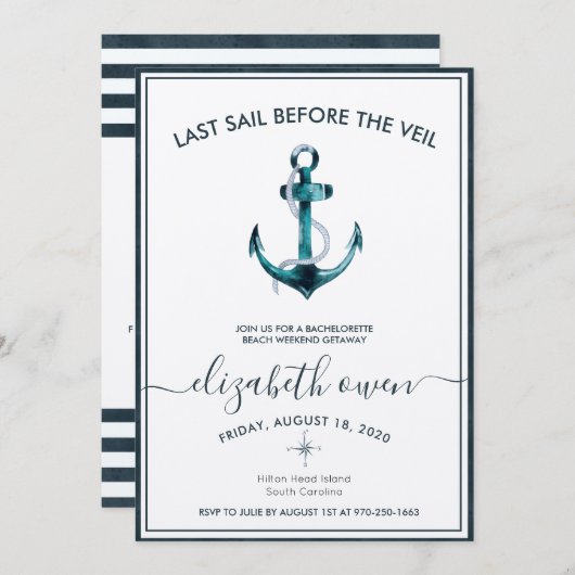 Invitation Bachelorette Beach Week-end Bridal Bash (Devant / Derrière)