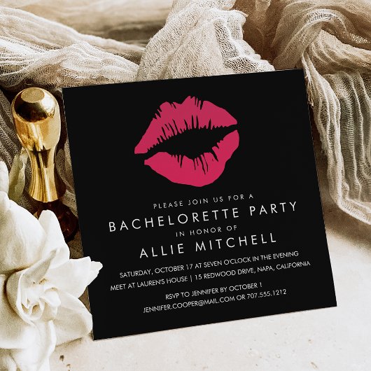 Invitation Bachelorette Black & Pink Lips