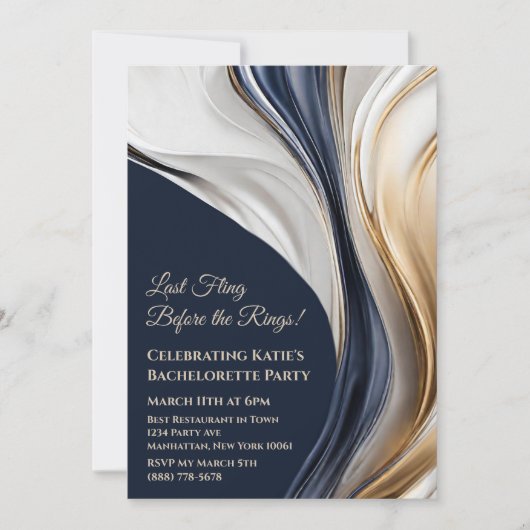 Invitation Bachelorette Bleu Blanc et Or (Devant)