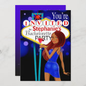 Invitation Bachelorette bleu Las Vegas (Devant / Derrière)