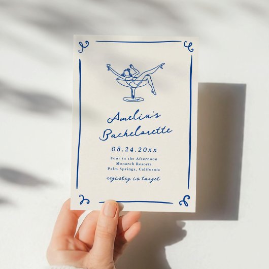 Invitation Bachelorette Bleue Bleue Marine Levée Main Whimsic