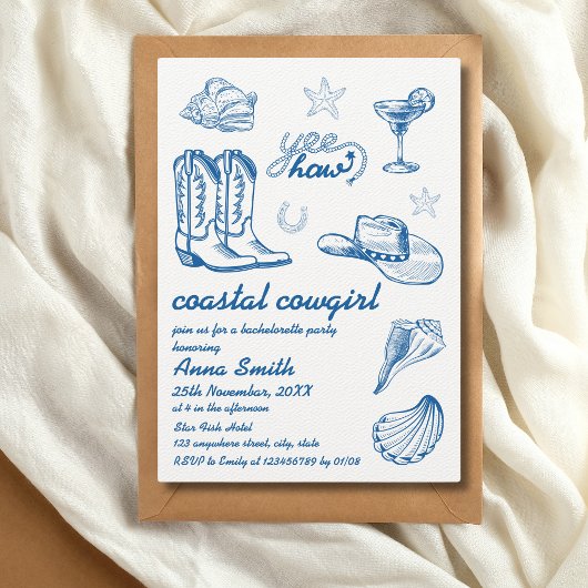 Invitation Bachelorette Bleue Coastal Cowgirl