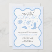 Invitation Bachelorette Bleue Cowgirl Côtière Illustrée À La  (Devant)