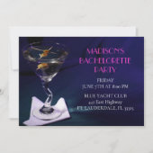 Invitation Bachelorette Bleue Lumineuse Martini fête nuptiale (Devant)