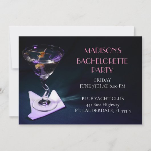 Invitation Bachelorette Bleue Martini (Devant)