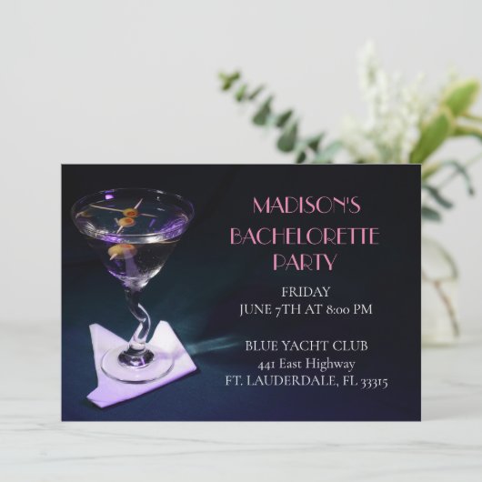 Invitation Bachelorette Bleue Martini (Debout devant)