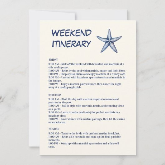 Invitation Bachelorette Blue À damiers Seashell Week-end (Dos)