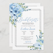 Invitation Bachelorette Boho bleu foncé à cadre argenté (Devant / Derrière)