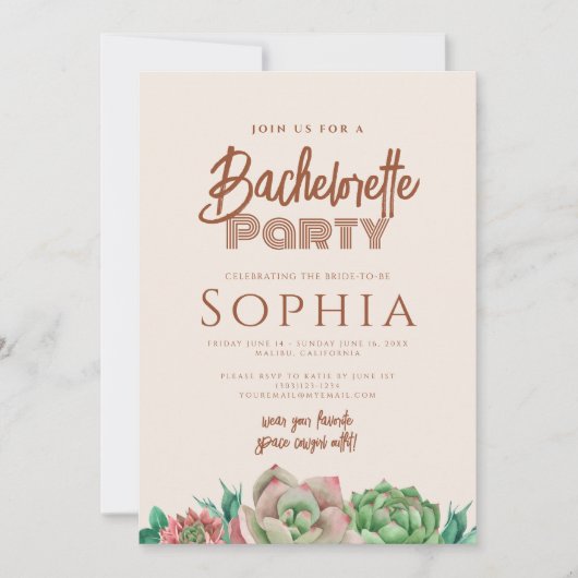 Invitation Bachelorette BOHO Cactus Terracotta Fall (Devant)
