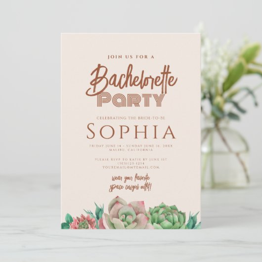 Invitation Bachelorette BOHO Cactus Terracotta Fall (Debout devant)