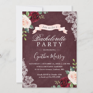 Invitation Bachelorette Bourgogne Blush Floral Dentelle