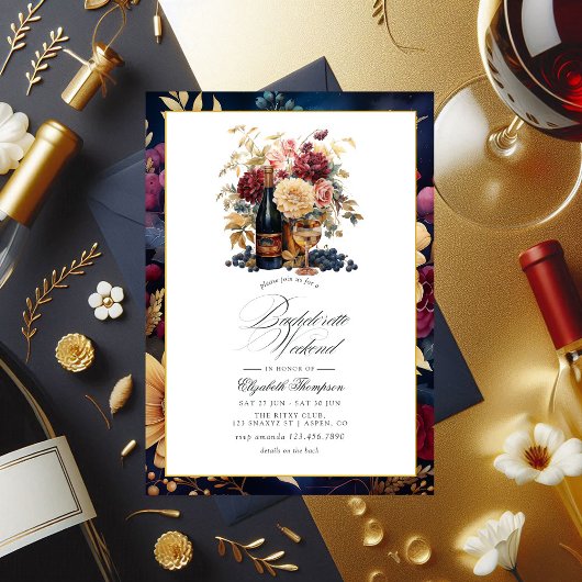 Invitation Bachelorette Bourgogne, Or et Marine