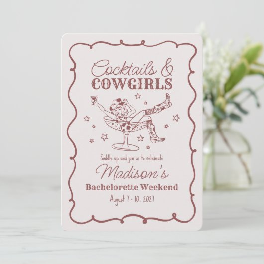 Invitation Bachelorette Burgundy Cocktail and Cowgirls Bash (Debout devant)