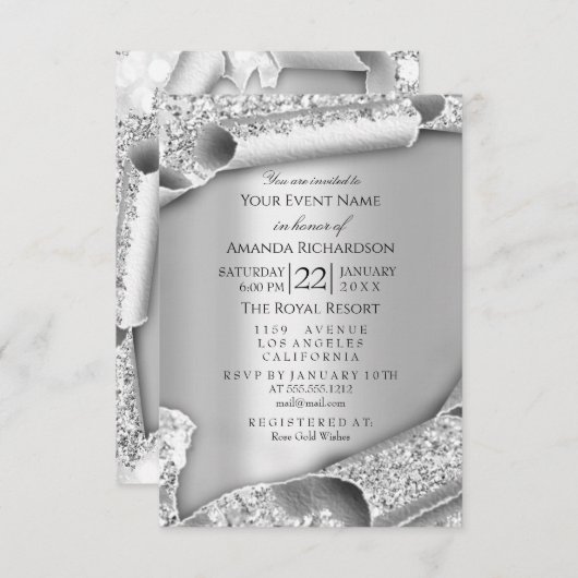 Invitation Bachelorette CASQUETTE 3d Parties scintillant Silv (Devant / Derrière)