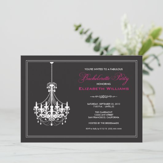 Invitation Bachelorette Chandelier classique (blan (Debout devant)