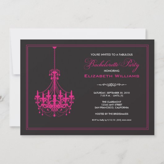Invitation Bachelorette chandelier classique (rose (Devant)