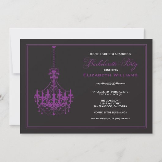 Invitation Bachelorette chandelier classique (viol (Devant)